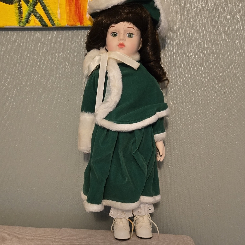 Elegant Green and White Porcelian Doll 16"